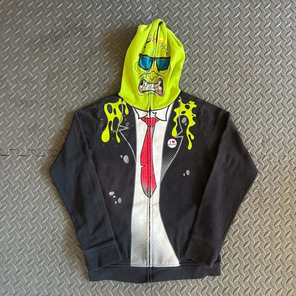 Y2K Tony Hawk Zombie Costume Full Zip Hoodie Black Green Size L